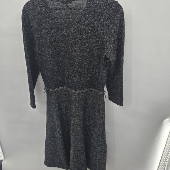 Talbots Black Glitter Merino Wool Long Sleeved Holiday Midi Dress Size Medium - Picture 2 of 10